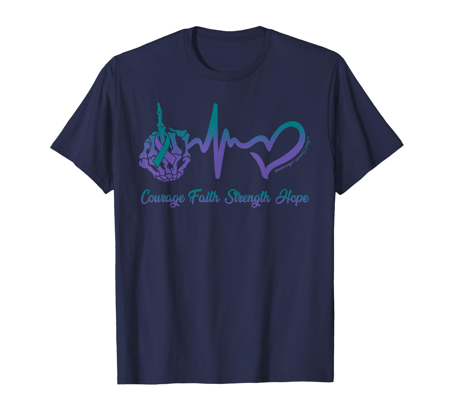 Courage Faith Strength Hope Purple Green Ribbon Anal Cancer T-Shirt