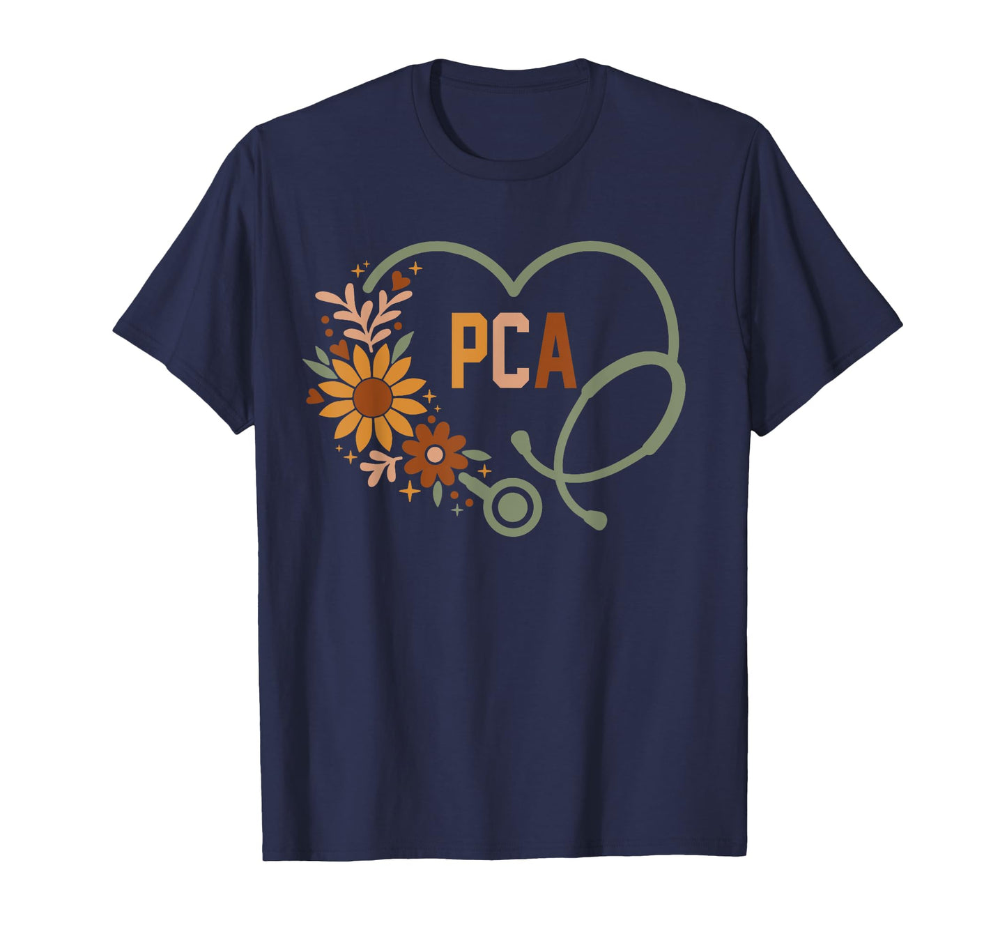 Floral Stethoscope Heart Nursing PCA Patient Care Assistant T-Shirt