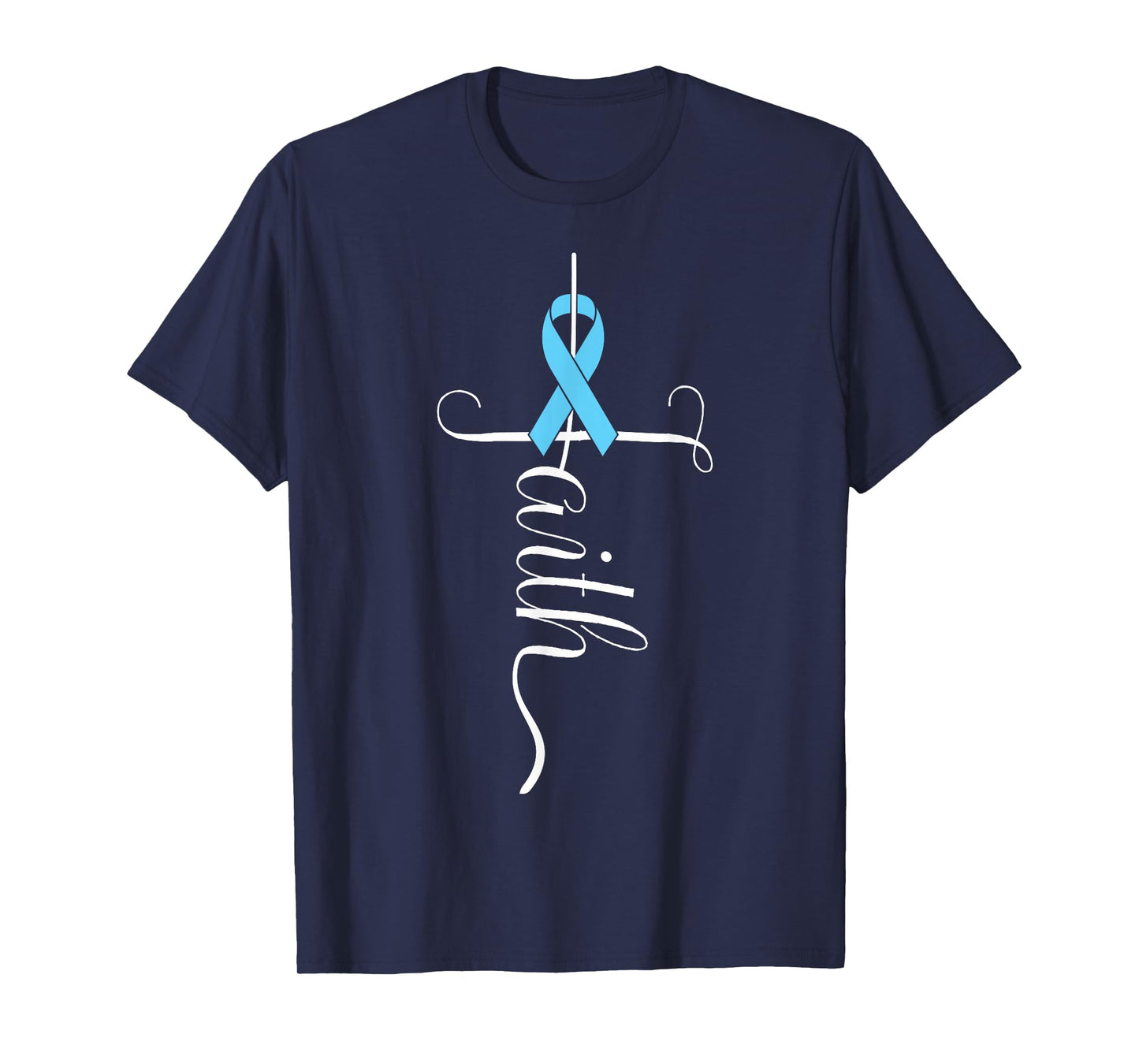 Prostate Cancer Awareness Light Blue Ribbon Faith Survivor T-Shirt