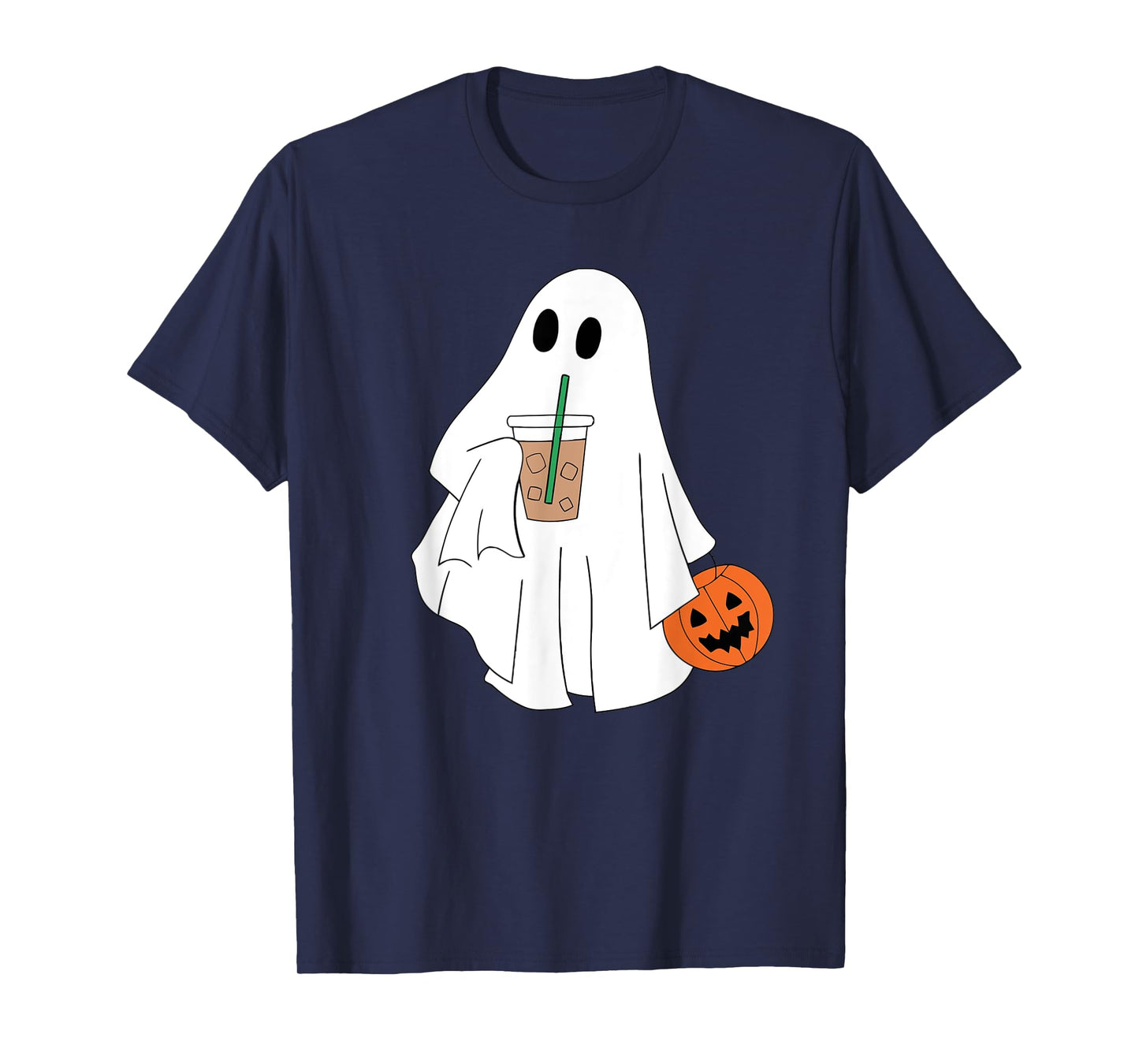 Cute Ghost Drinking Coffee Halloween Ghost Ice Coffee Womens T-Shirt