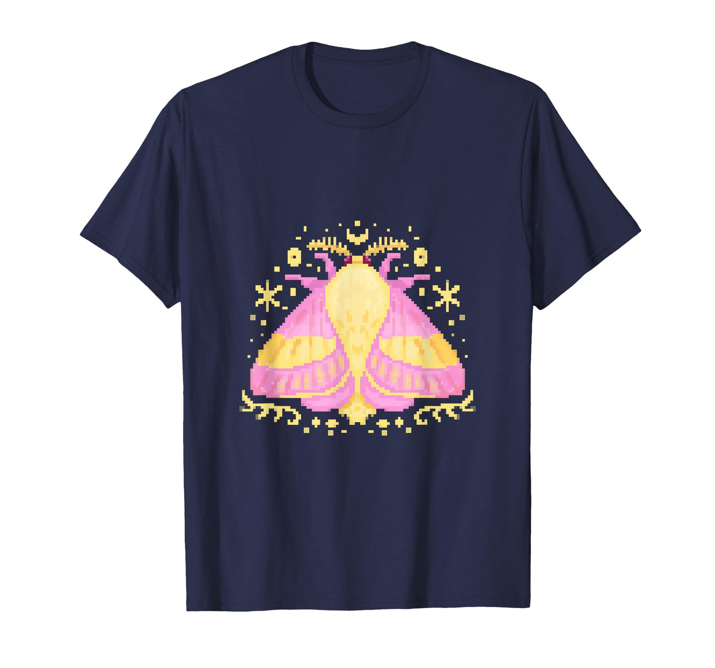 Rosy Pink Yellow Maple Moth Bug Butterfly PixelArt for Women T-Shirt