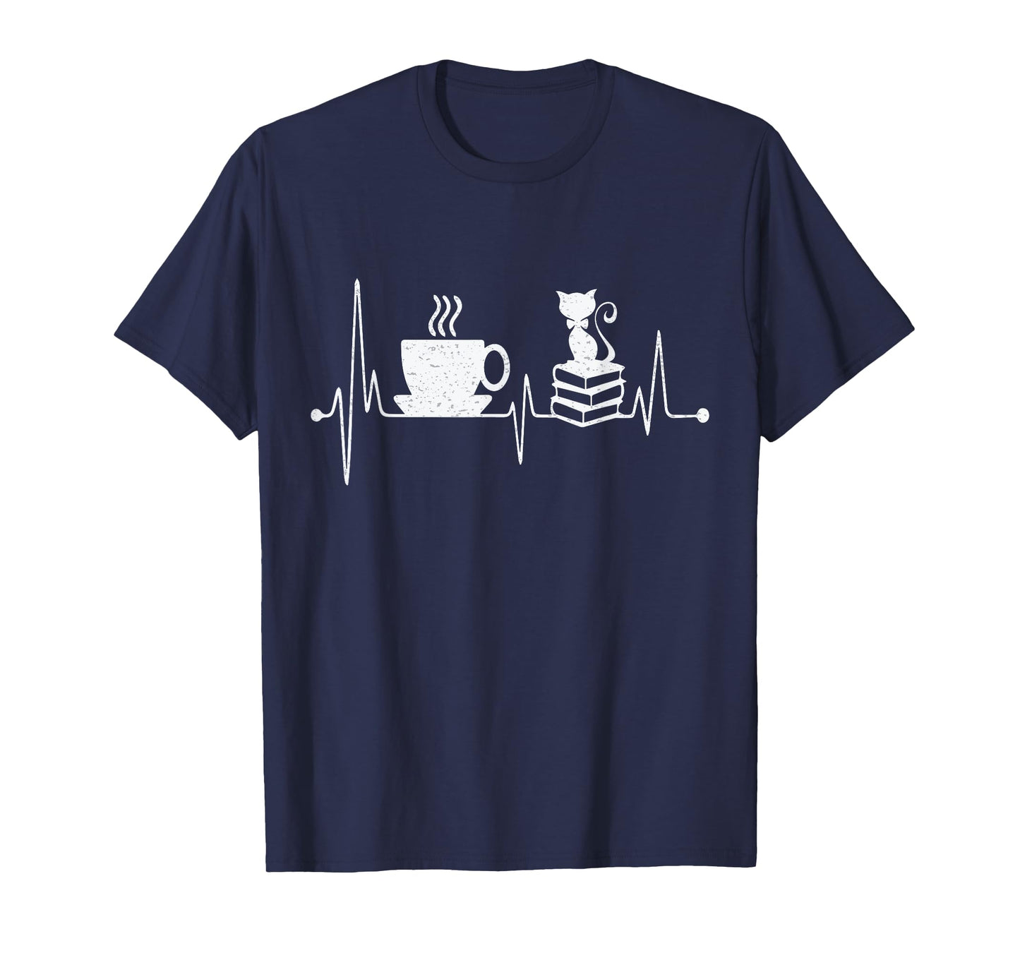 Cat Book Coffee Lover Heartbeat Cat Lover Book Lover T-Shirt