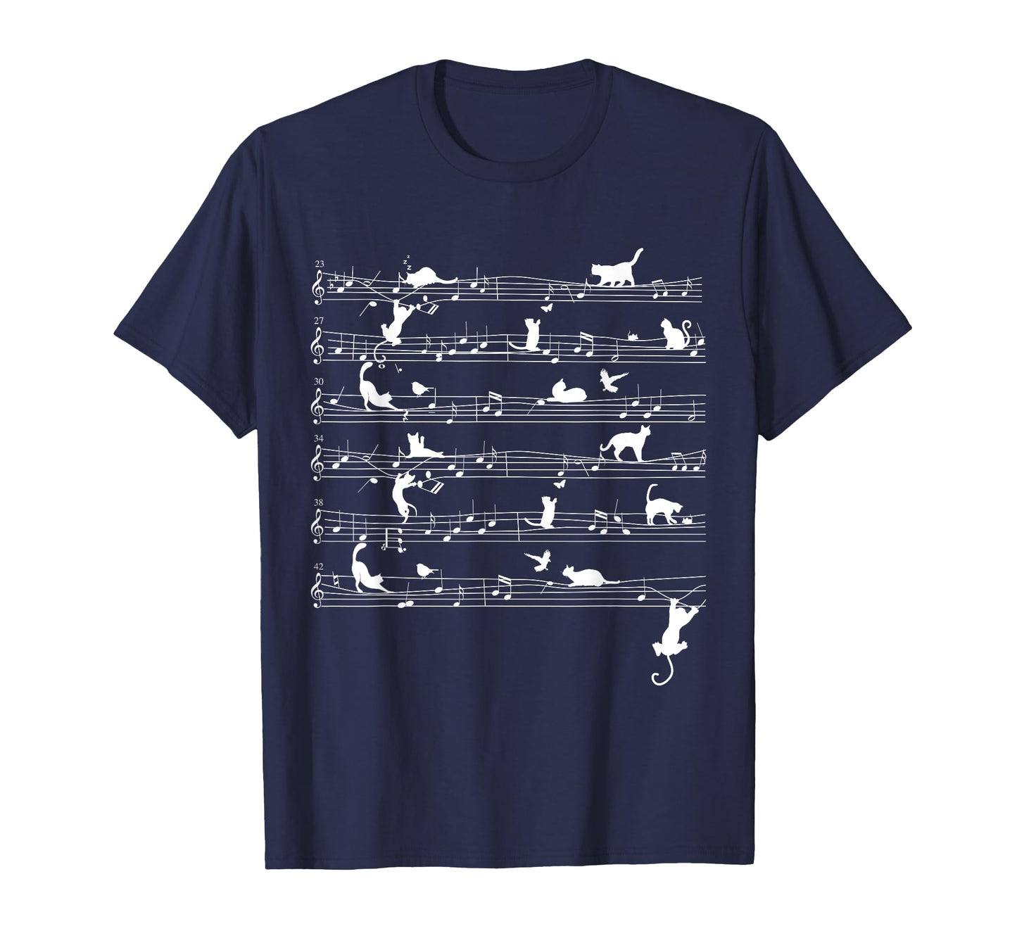 Cute Cat Kitty Playing Music Note Clef Musician Art Men Women Girls Kids T-Shirt