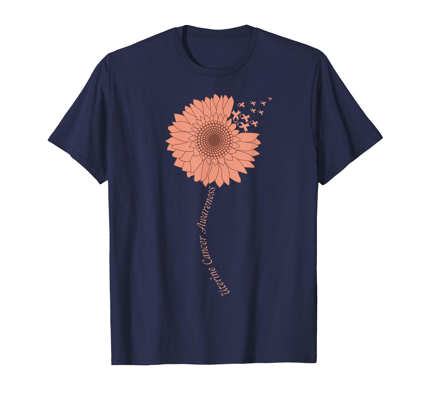 Uterine Cancer Awareness Sunflower Peachy Ribbon T-Shirt