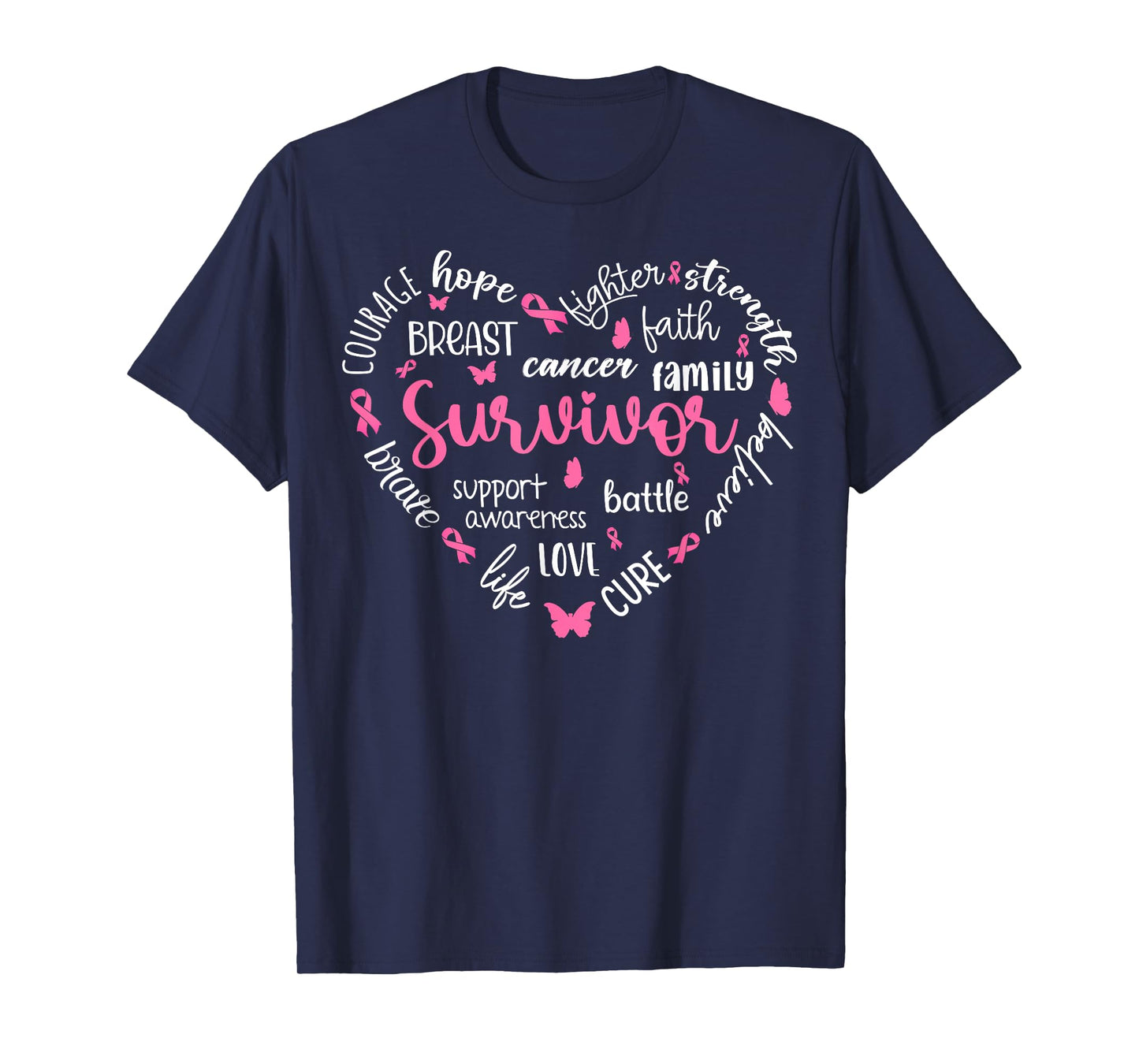 Pink Ribbon Heart Breast Cancer Awareness Survivor Warrior T-Shirt