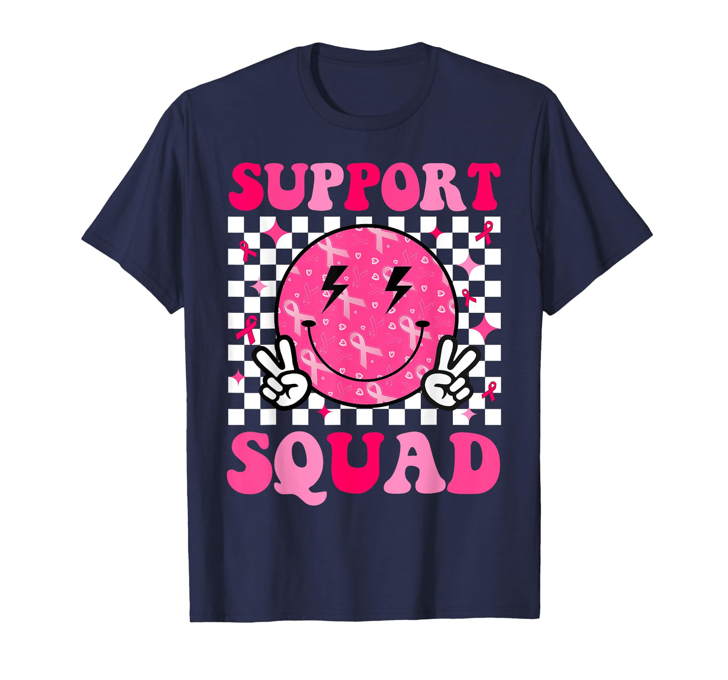 Support Squad Breast Cancer Awareness Pink Ribbon Smile Face T-Shirt