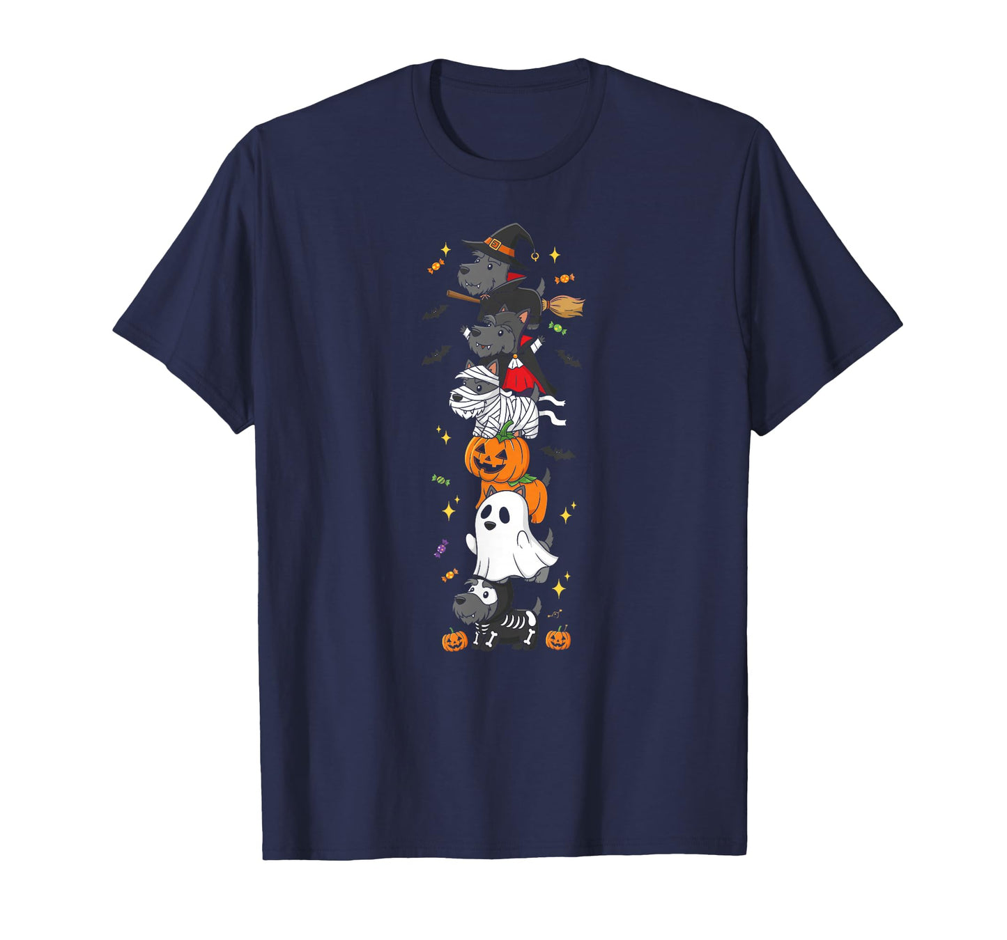 Scottish Terrier Witch Vampire Ghost Halloween Mens Womens T-Shirt