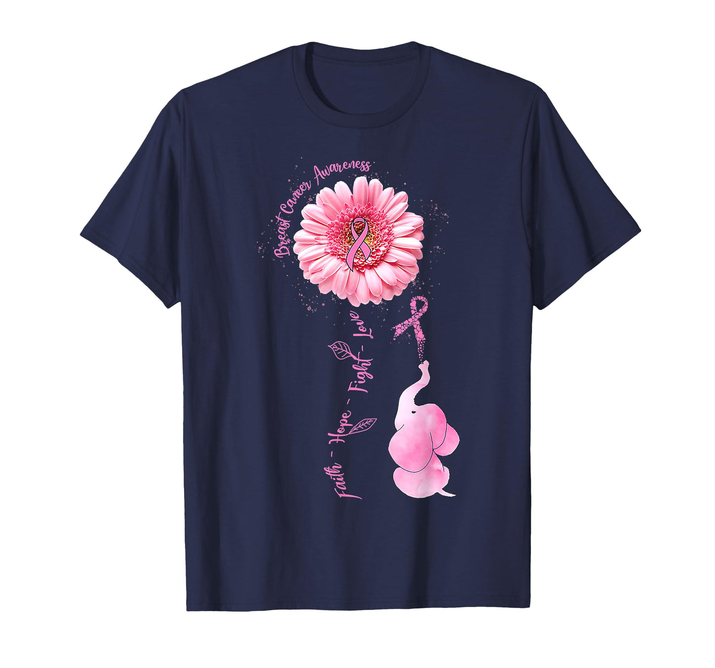 Elephant Faith Hope Love Breast Cancer Awareness Month T-Shirt