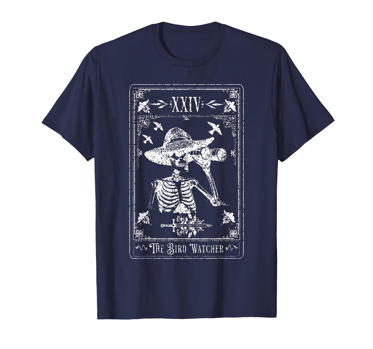 Bird Watcher Skeleton Tarot Card Camping Nature Lover T-Shirt