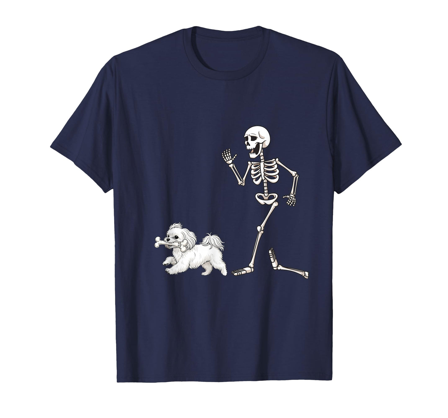 Funny Halloween Maltese and Skeleton T-Shirt
