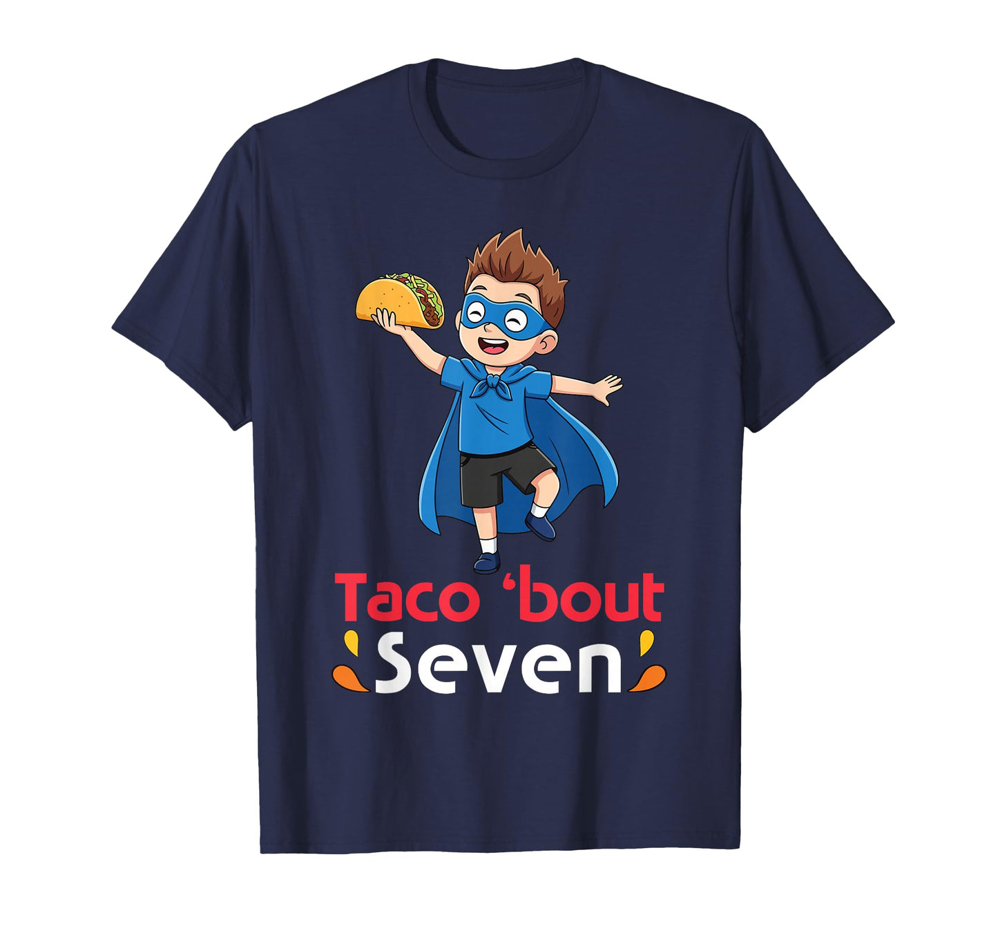 Cute Boy with Tacos Happy Birthday Taco Bout 7 Years Old T-Shirt