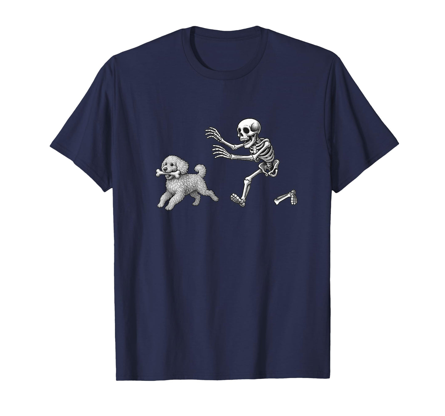 Funny Skeleton Chasing Goldendoodle Dog Halloween Dogs Lover T-Shirt