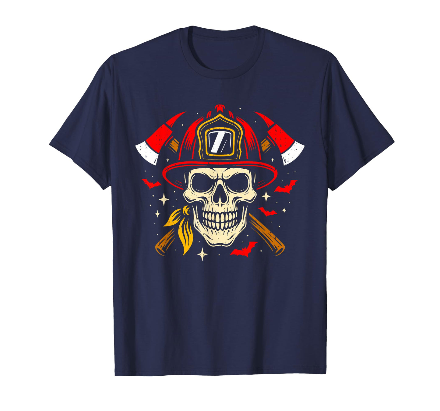 Fireman Skull Firefighter Skeleton Lazy Halloween Costume T-Shirt