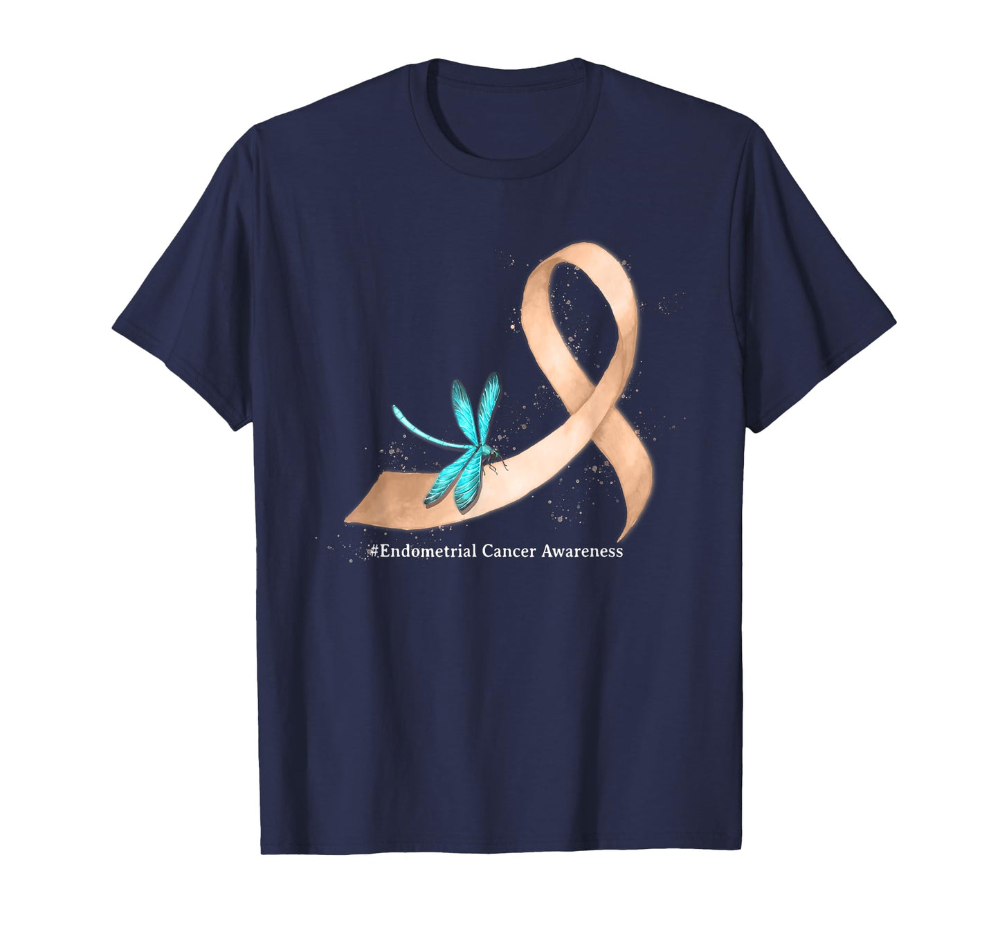 Hippie Dragonfly Peach Ribbon Endometrial Cancer Awareness T-Shirt