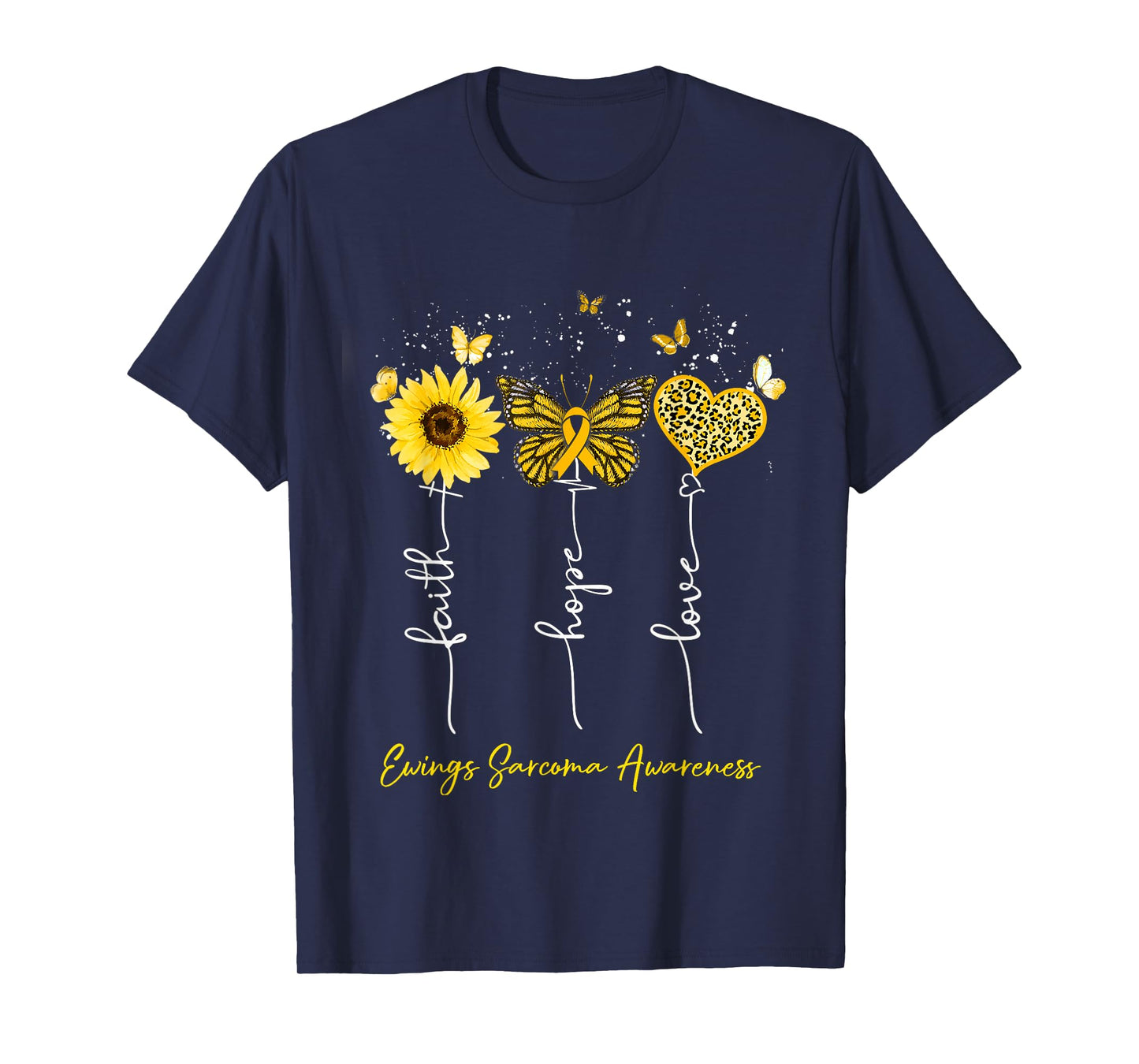 Ewings Sarcoma Awareness Faith Hope Love Leopard Sunflower T-Shirt