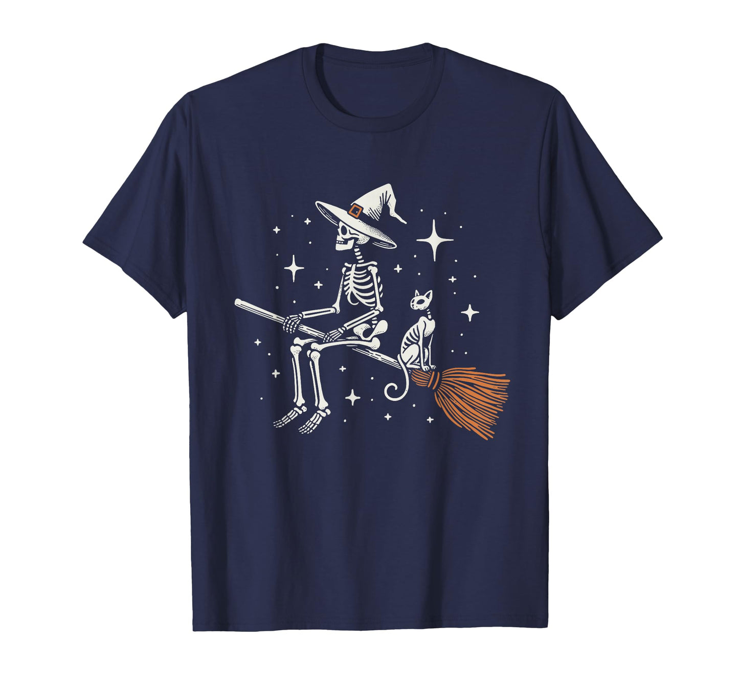 Skeleton Witch Halloween Skeleton Cat Spooky Broom Witch T-Shirt