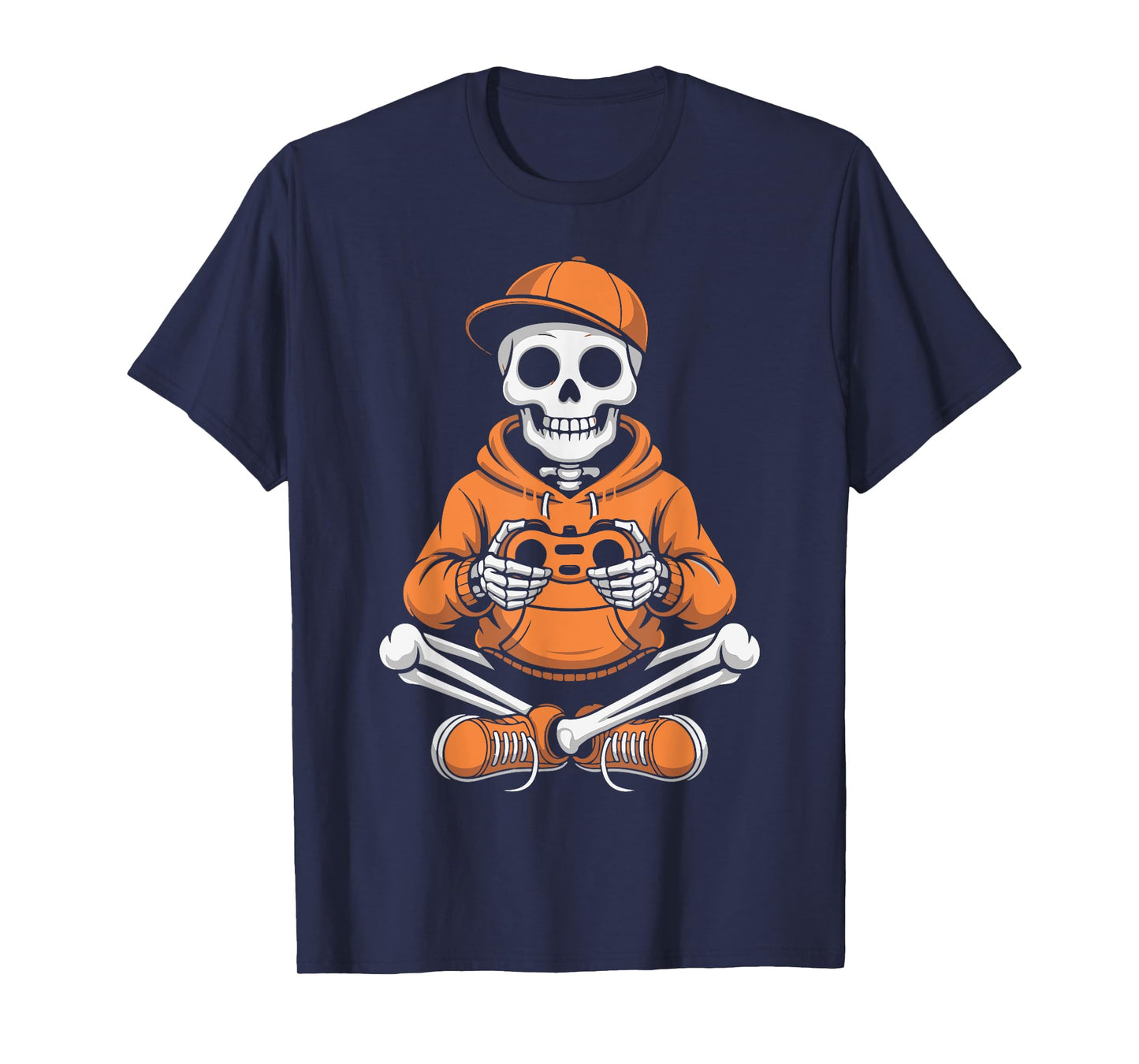 Cool Skeleton Gamer Video Gaming Night Funny Halloween Play T-Shirt