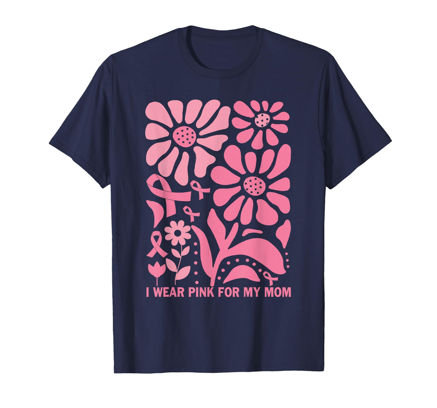 Retro Groovy Breast Cancer I Wear Pink for My Mom Women Girl T-Shirt