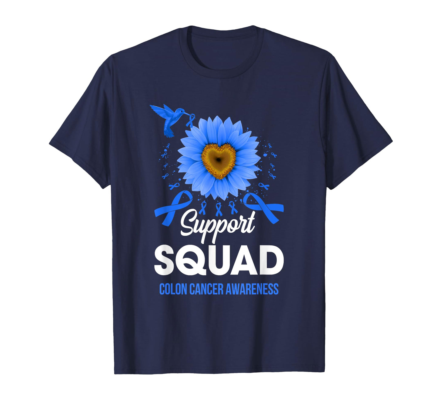 Support Squad Colon Cancer Awareness Sunflower Hummingbird T-Shirt