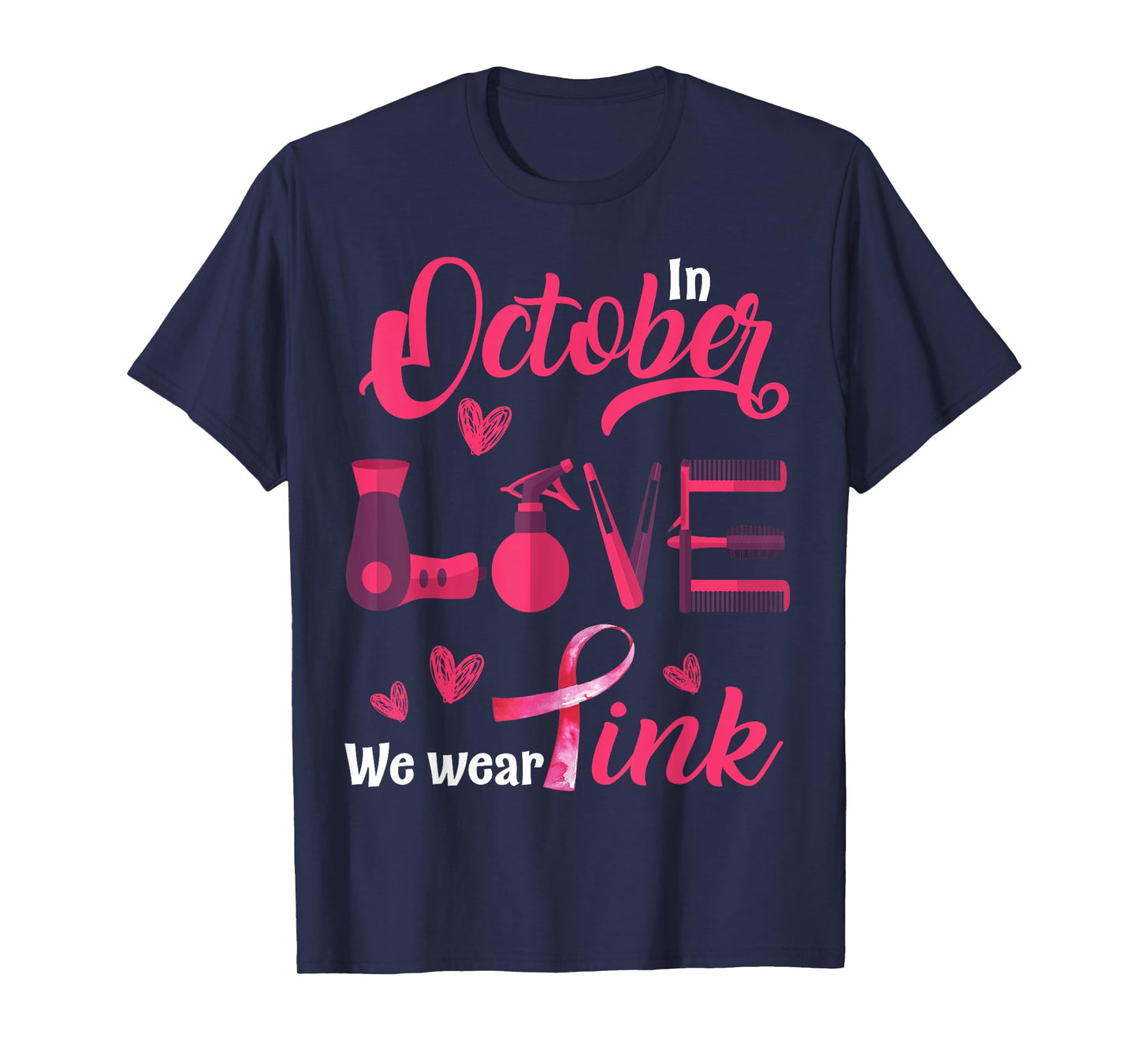 Pink Ribbon Hairstylist Breast Cancer Awareness Halloween T-Shirt