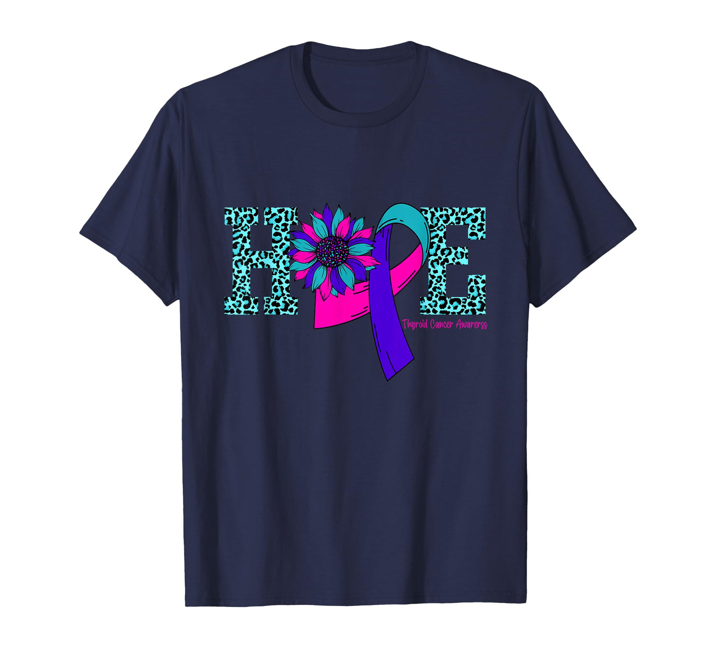 Thyroid Cancer Hope Ribbon Leopard Thyroid Awareness T-Shirt