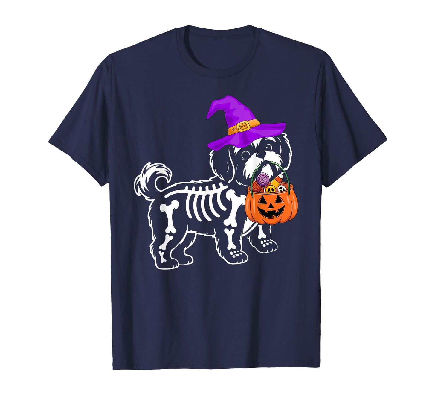 Shih Tzu Dog Halloween Spooky Skeleton Trick or Treat T-Shirt