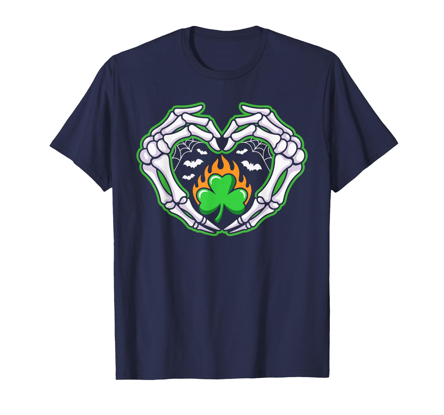 Spooky Shamrock Skeleton Hands Heart Irish Halloween Men Boy T-Shirt