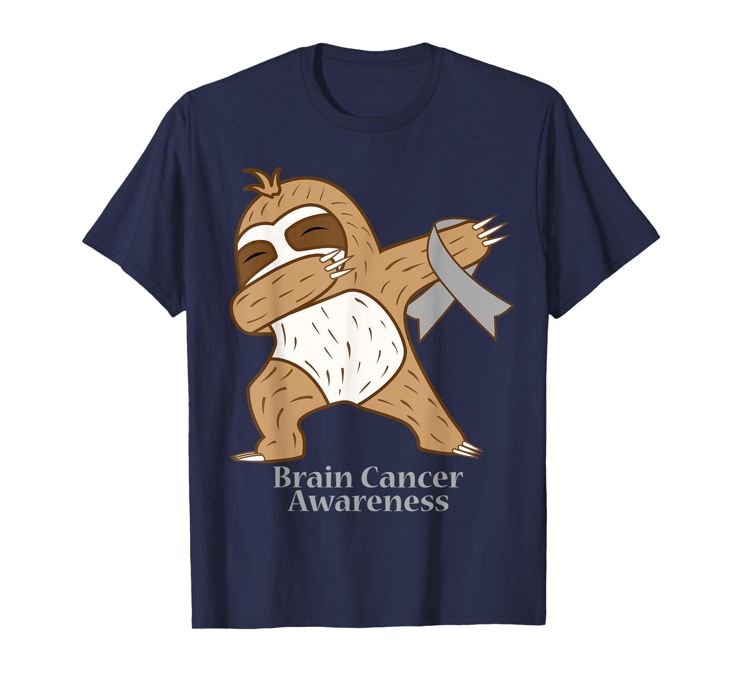 Brain Cancer Awareness Ribbon Dabbing Sloth Warrior Gift T-Shirt