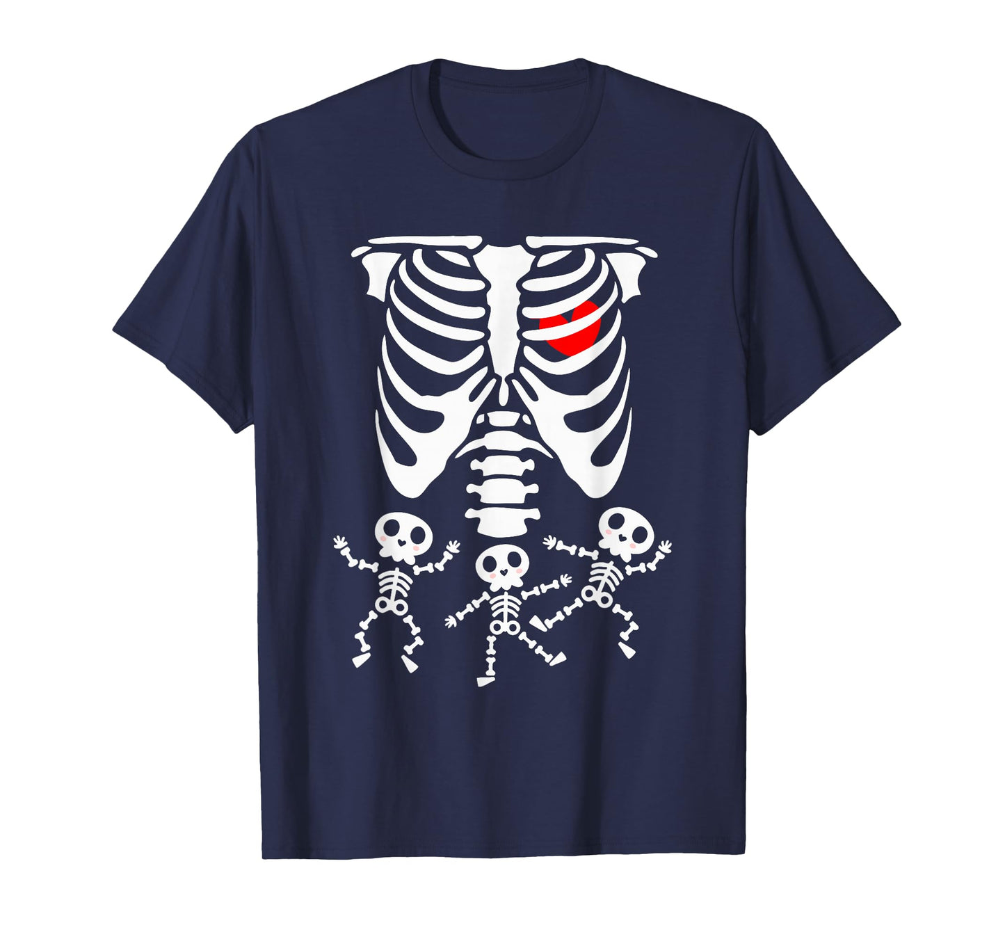 Women Halloween Pregnancy Triplet Costumes Pregnant Skeleton T-Shirt