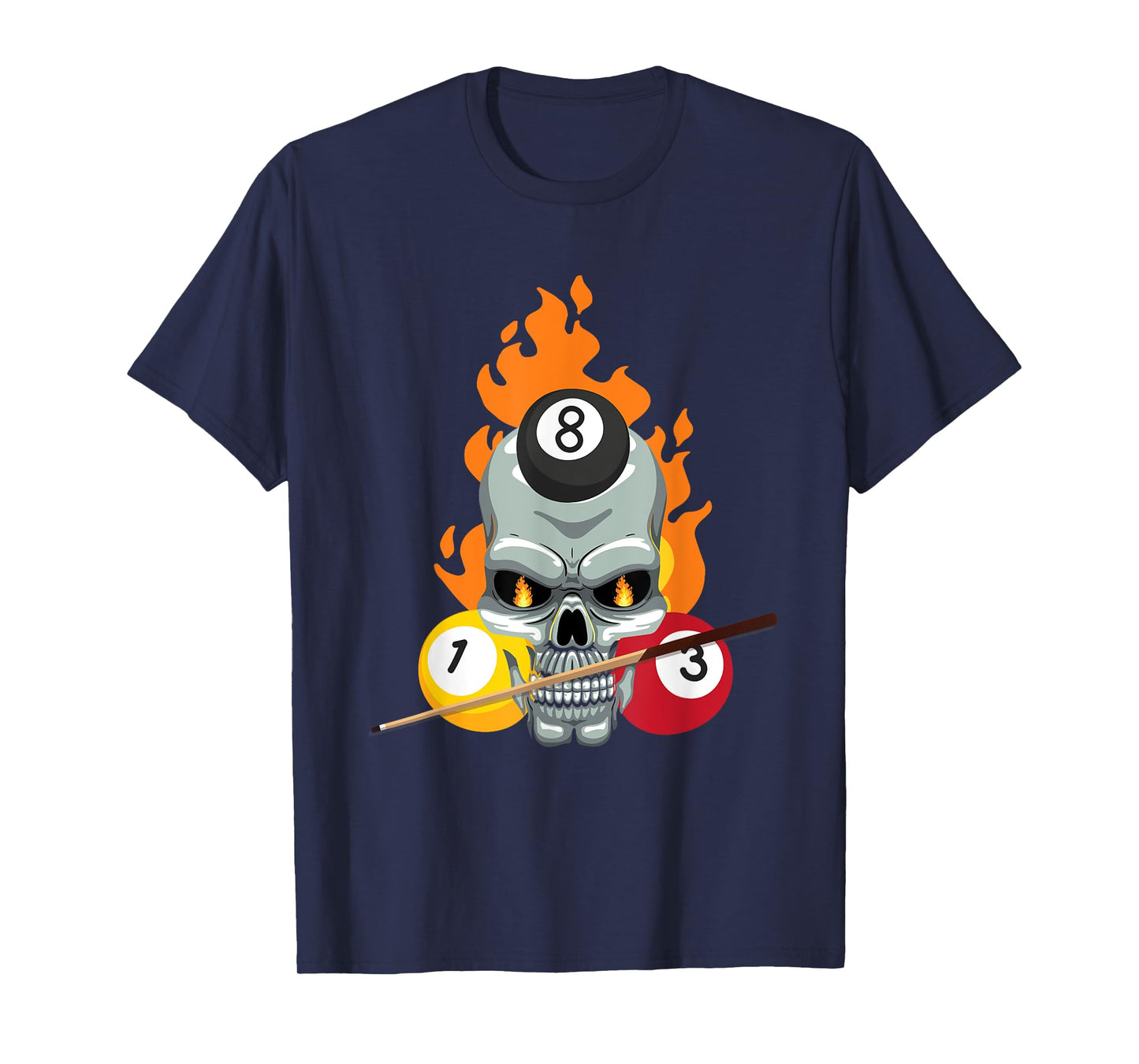Pool Player Skull Billiards Cue Design Billiard Ball T-Shirt