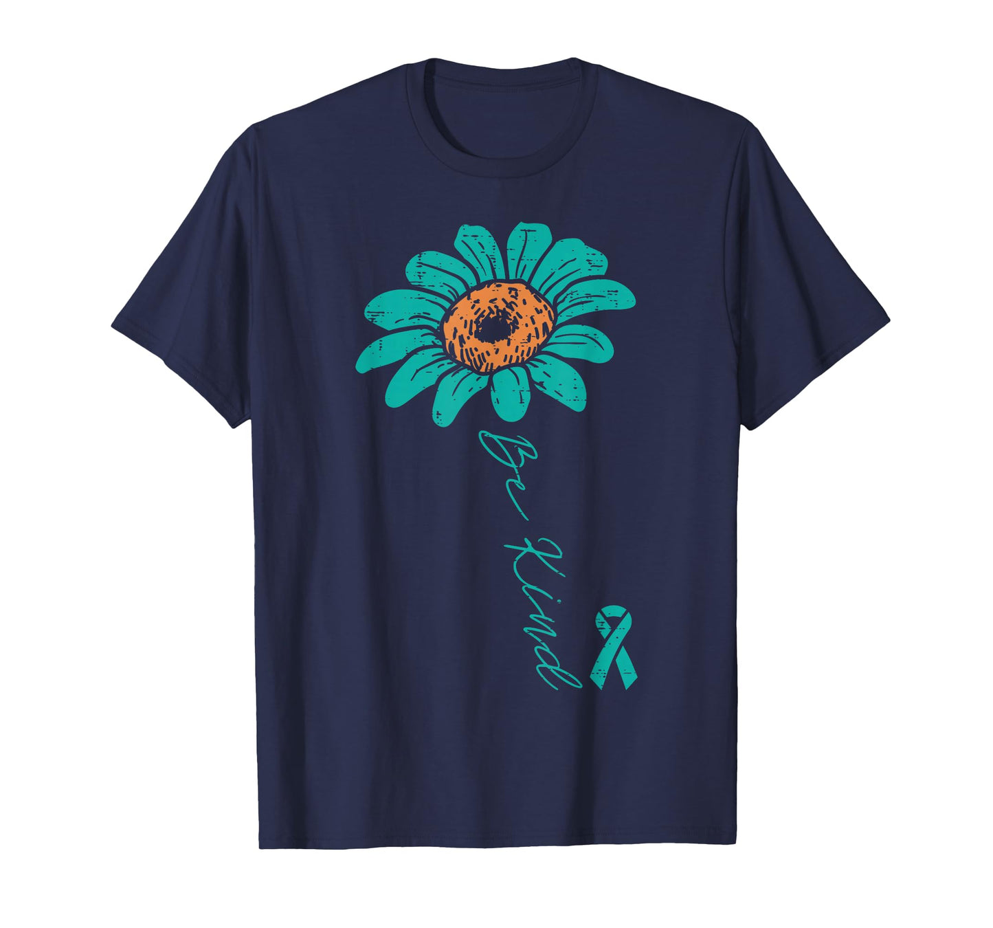 Sunflower Teal Ribbon Be Kind Ovarian Cancer Awareness Women T-Shirt