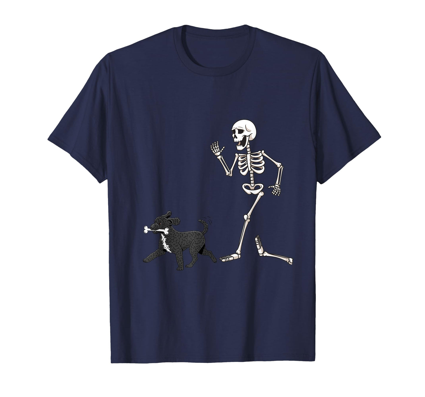 Funny Halloween Portuguese Water Dog and Skeleton T-Shirt