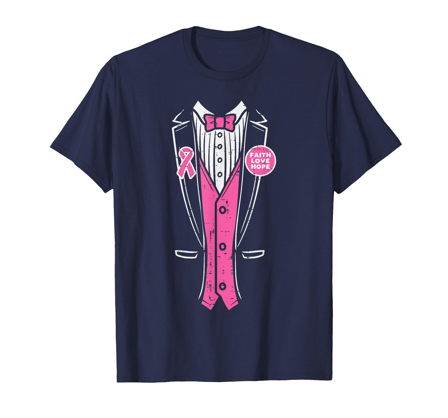 Pink Ribbon Tuxedo Breast Cancer Awareness Men Boys T-Shirt