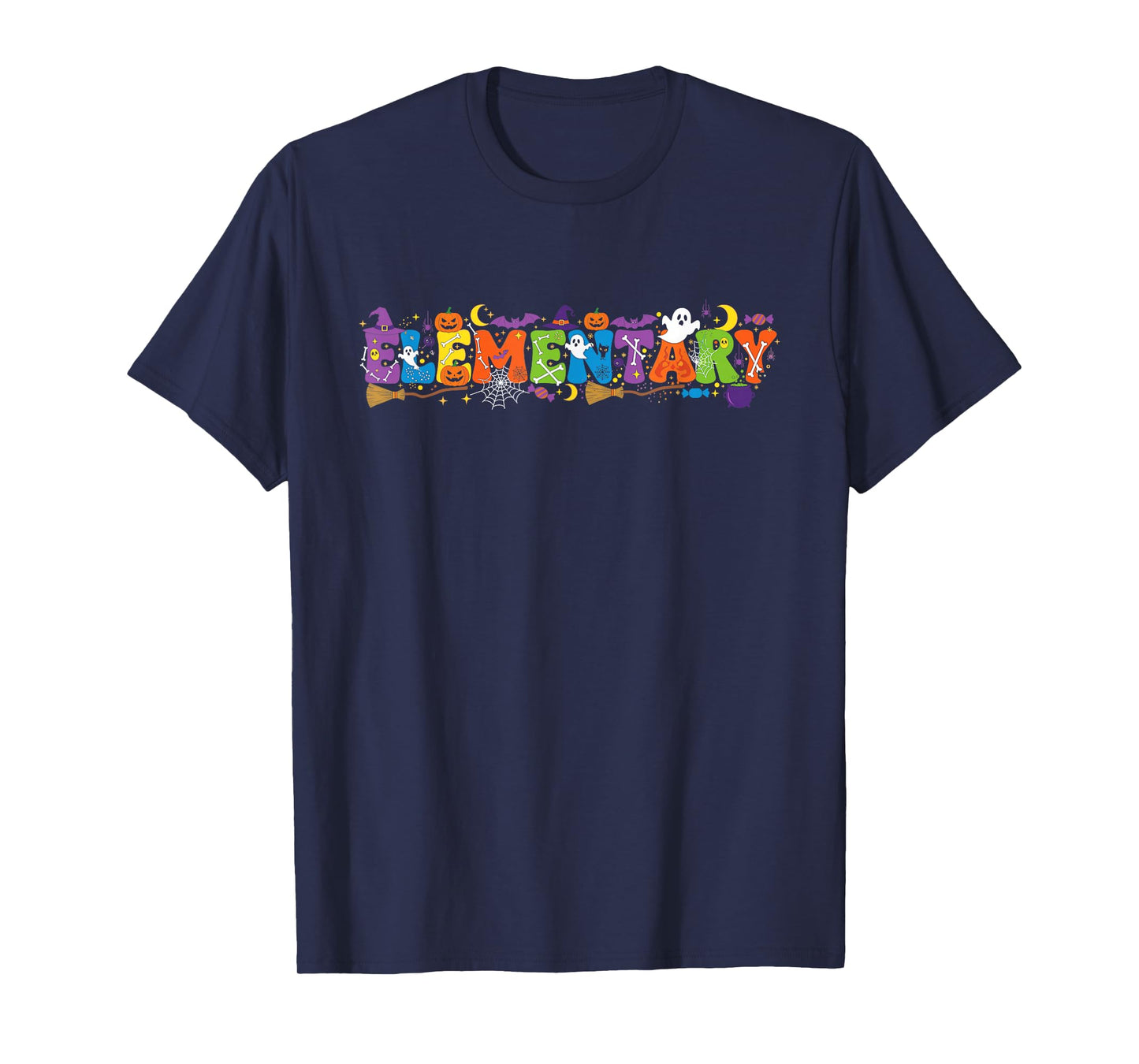Elementary Pumpkin Ghost Skeleton Halloween Kids Mens Womens T-Shirt