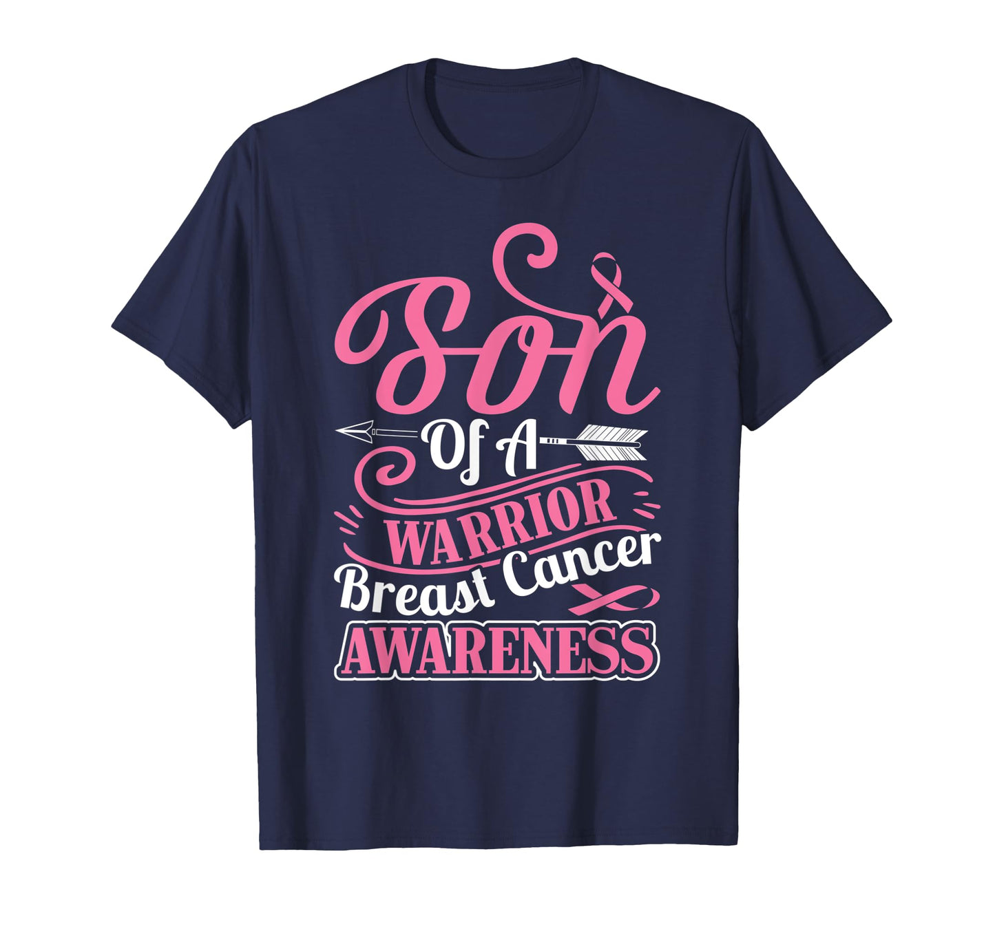 pink ribbon breast cancer awareness Son of warrior boys men T-Shirt