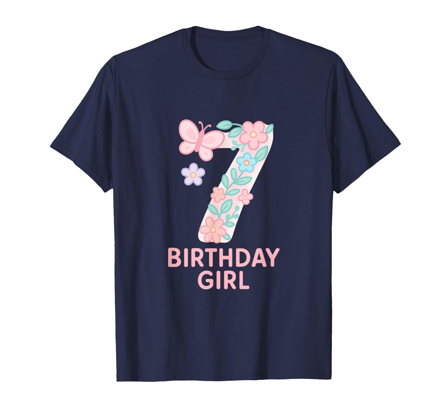 Sweet Floral Number Seven Birthday Girl T-Shirt