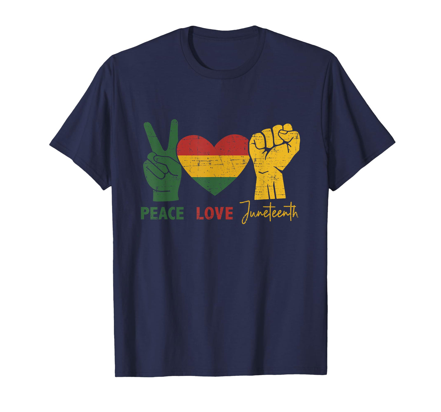 Peace Love Juneteenth with african flag heart and fist T-Shirt