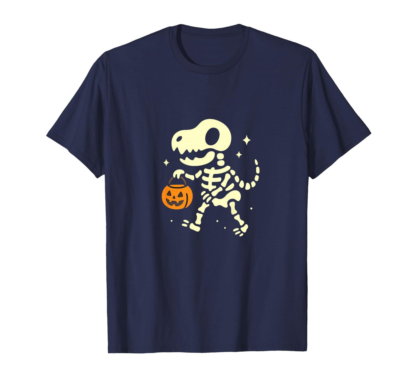 Kids Cute T-Rex Skeleton with Pumpkin Halloween Dinosaur Dino T-Shirt