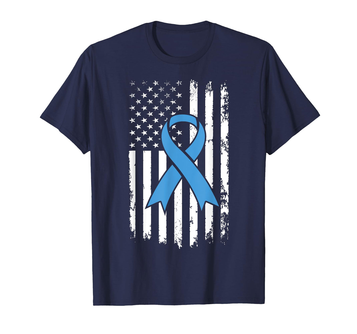 Prostate Cancer Awareness USA Flag Light Blue Ribbon T-Shirt