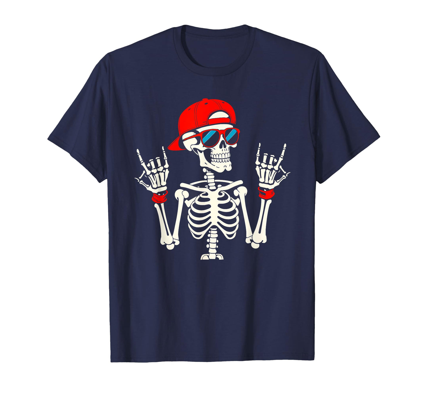 Halloween Skater Teen Boy Cool Skeleton Rock and Roll Men T-Shirt