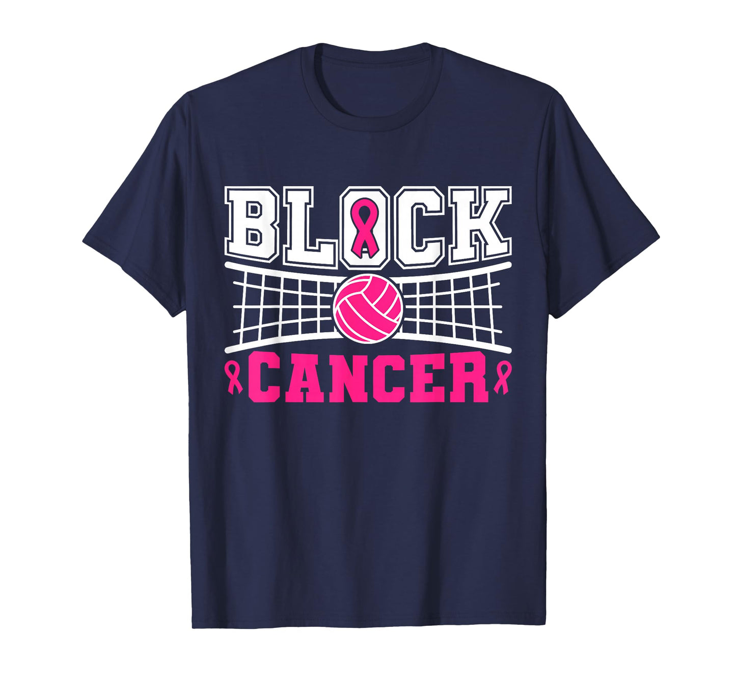 Pink Ribbon Block Cancer Volleyball Breast Cancer Awareness T-Shirt