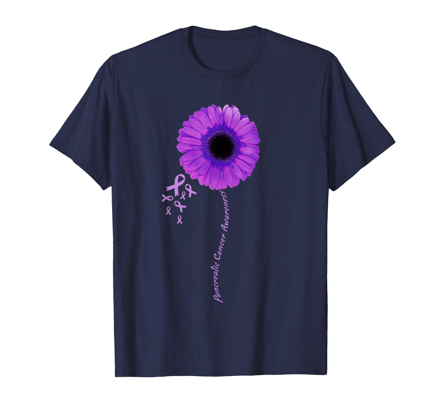 I Wear Purple Flower Pancreatic Cancer Awareness Ribbon T-Shirt
