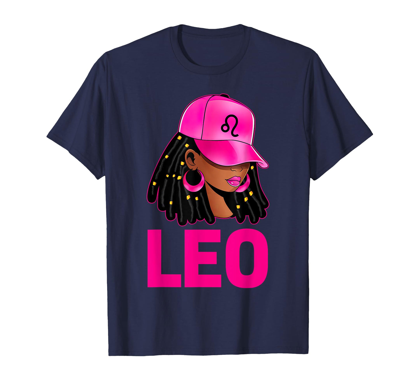 Leo Queen Loc'd Hair Black Woman Cap Zodiac Sign T-Shirt