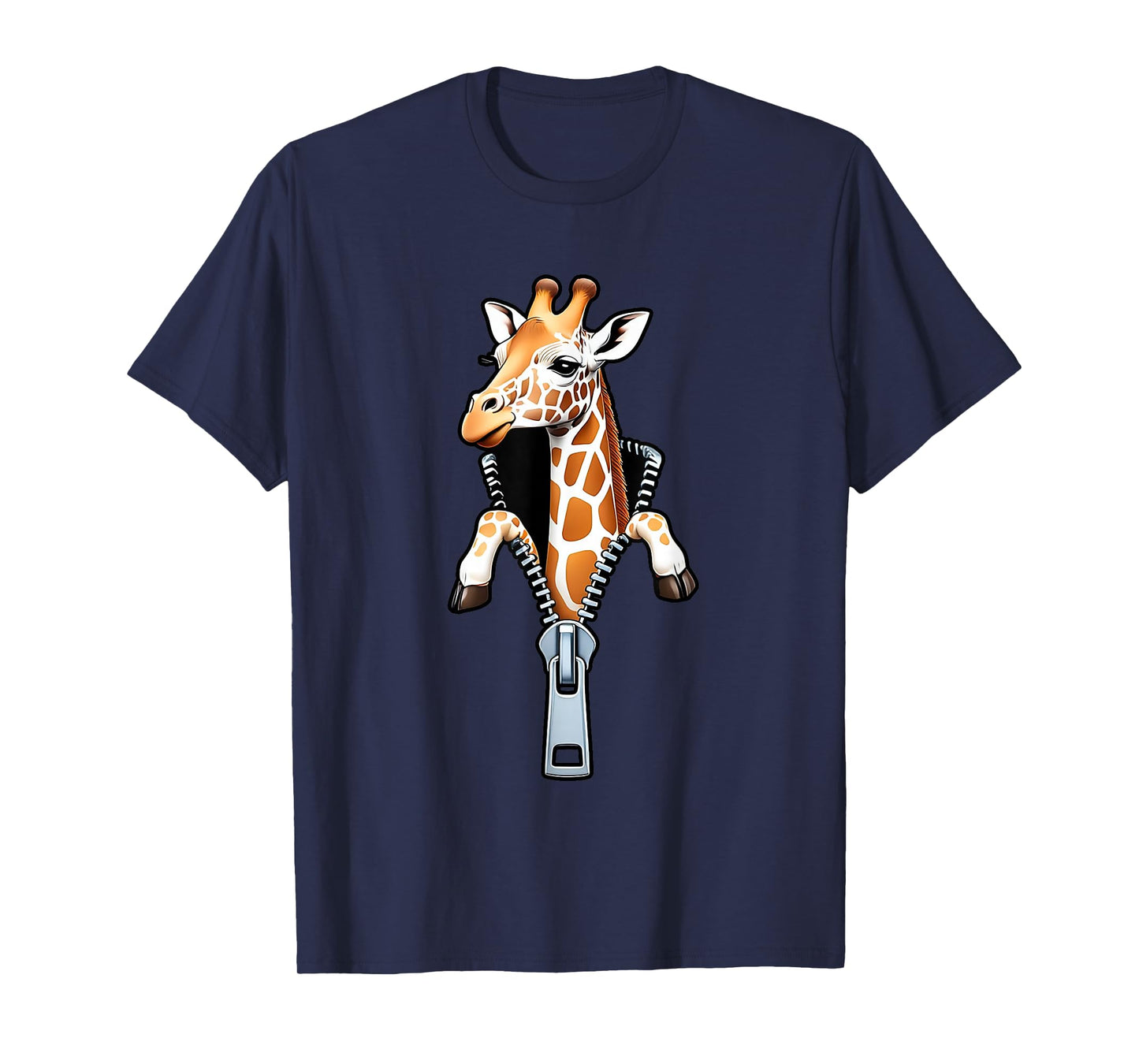 Cute Giraffe Emerging from A Zipper Funny Animal Design T-Shirt