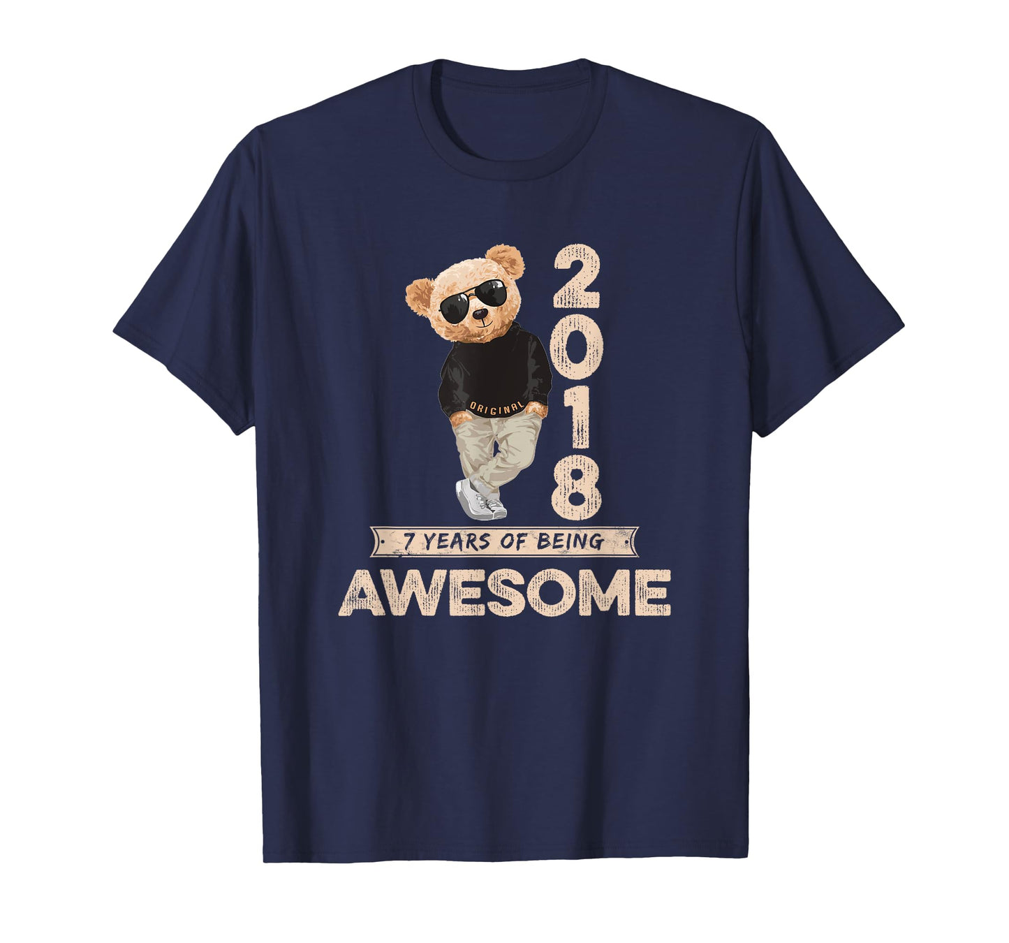 7th Birthday Boys Girls 2018 Original Awesome Teddy Bear T-Shirt