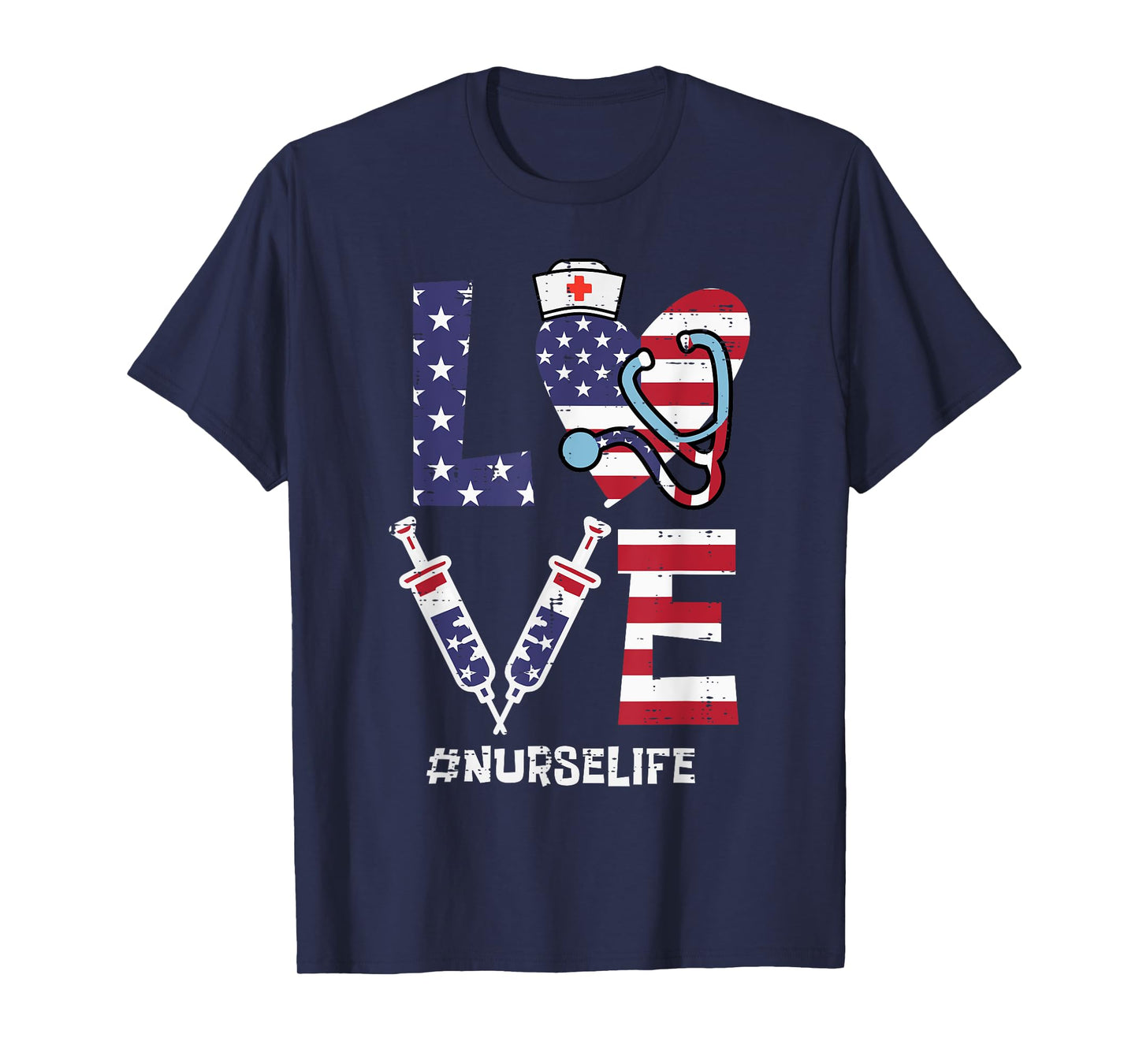 Love Stethoscope Nurse Fourth 4th Of July Nursing Patriot T-Shirt