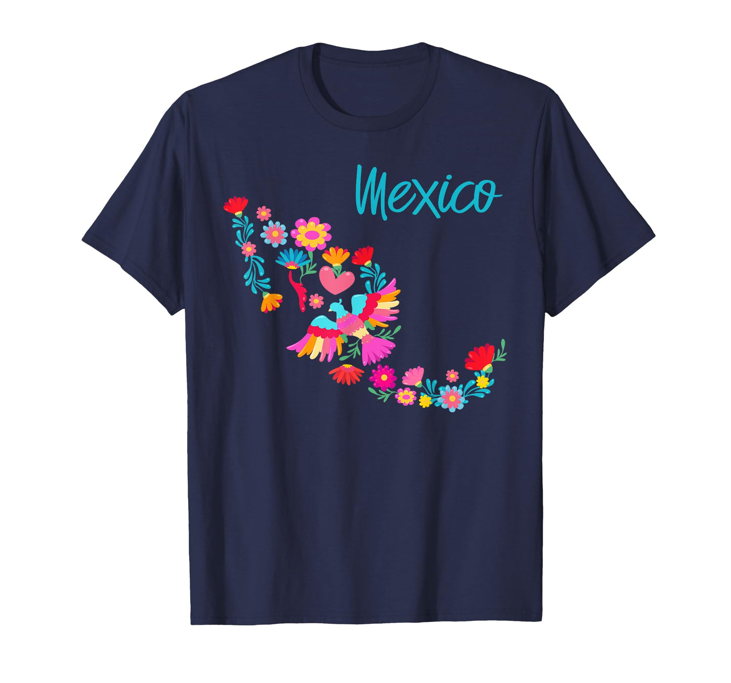 Mexico Map Floral Otomi Mexican Flowers Art Colourful Bright T-Shirt