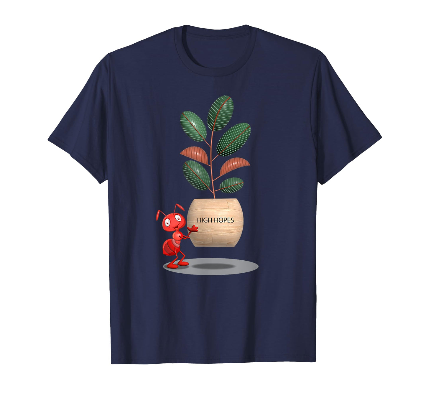 Tee4Tu / Cookie Money Design Black Unisex-Adults/Unisex-Kids Modern Cartoon T-Shirt - Ant Carrying Rubber Tree Plant - High Hopes