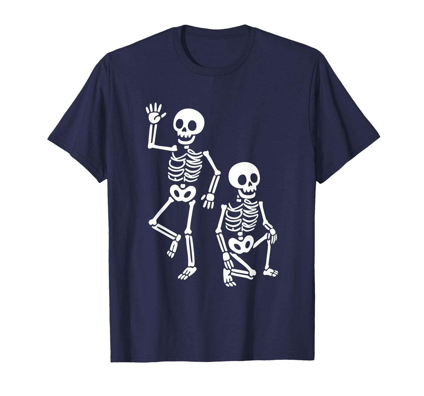 Funny Subtle Two Skeletons Waving Posing Halloween Spooky T-Shirt