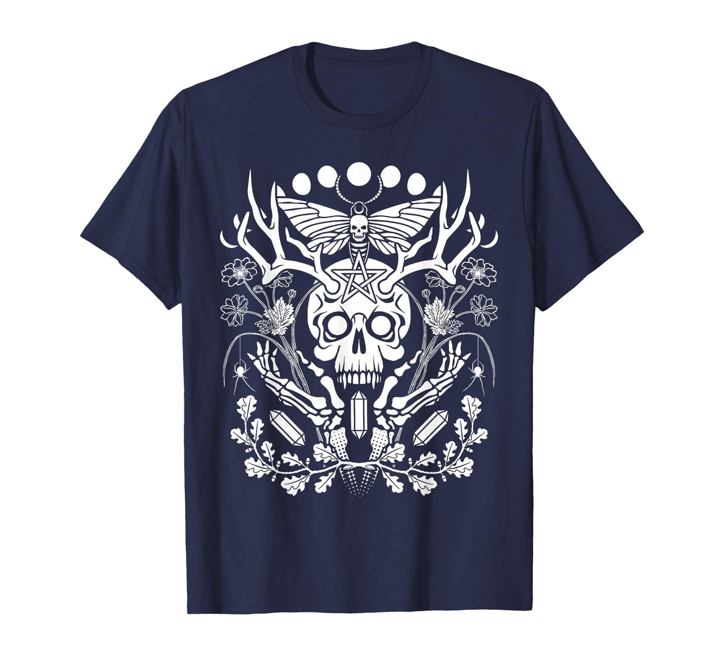Nature Witch Skull and Death's Head Moth, Moons & Crystals T-Shirt